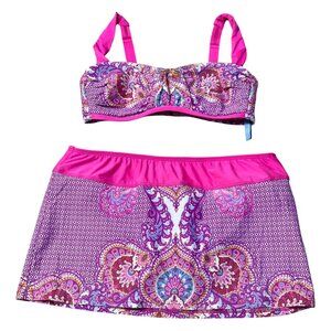 Antonio Melani Estilo Bikini Swim Skirt & Top Pink Paisley M Medium Bathing Suit
